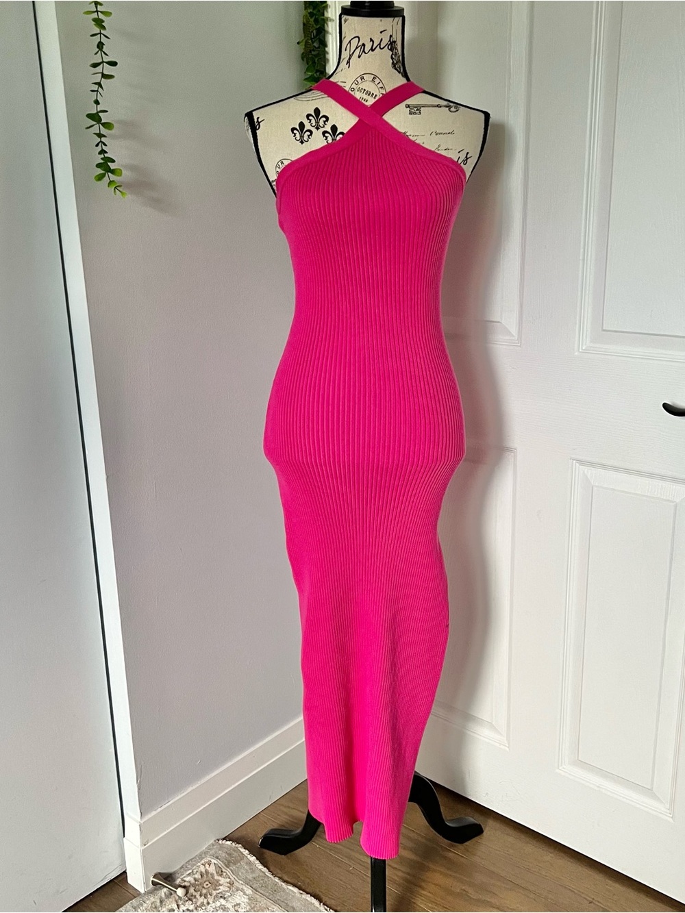 Fashion Nova Hot Pink Sleeveless Ribbed Midi Dress